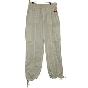 YMI Womens Mid Rise Cargo Pants Off White Cream Utility Drawstring New Size‎ M